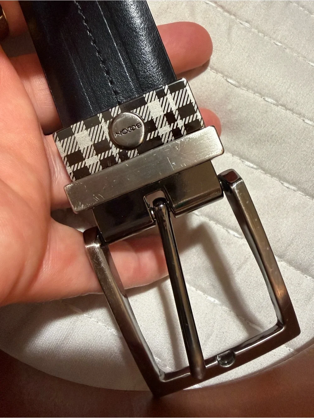 Boconi Black Leather Belt with Patterned Buckle